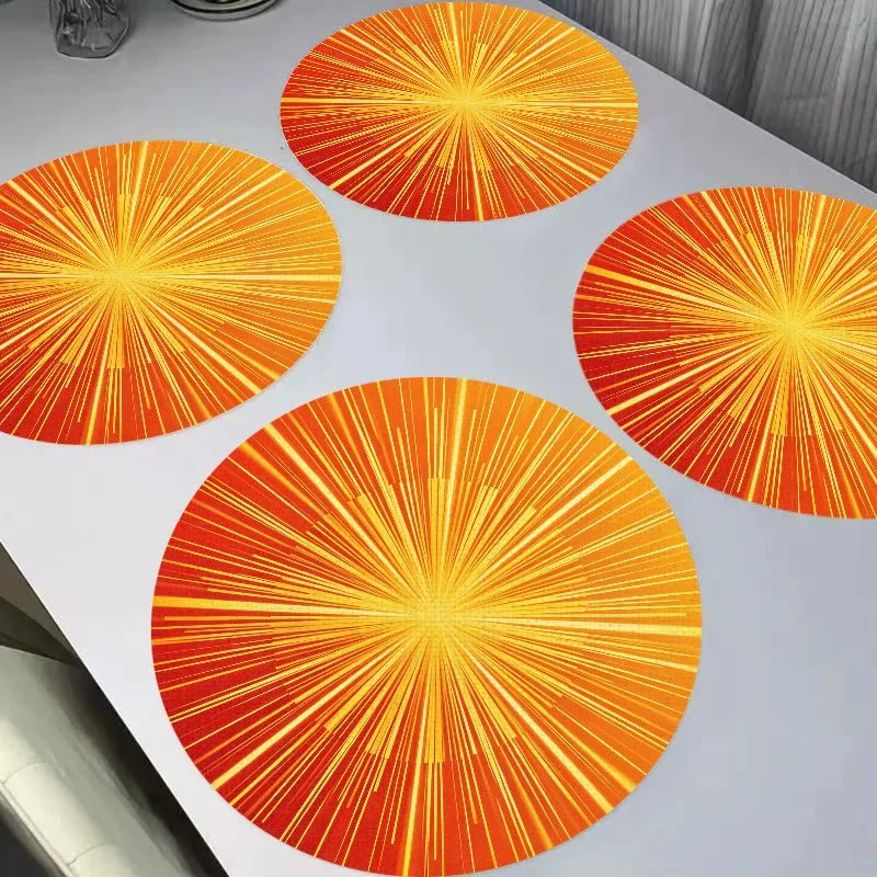 VIKAMA Warm Orange Sun Circular Linen Placemat, Heat-Insulating And Wear-Resistant Dining Table Mat, Dining Table Decoration