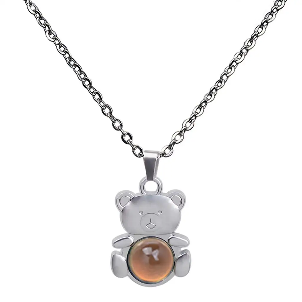 Mood Necklace Bear-shaped Stainless Steel Pendant Color-changing Chain Jewelry for Women's Luxury Parties