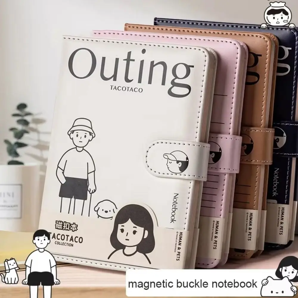 

Illustration A5 Magnetic Buckle Notebook Color Page PU Leather Cover Cartoon Diary Cute Pattern Thickened Pages Travel Notepad