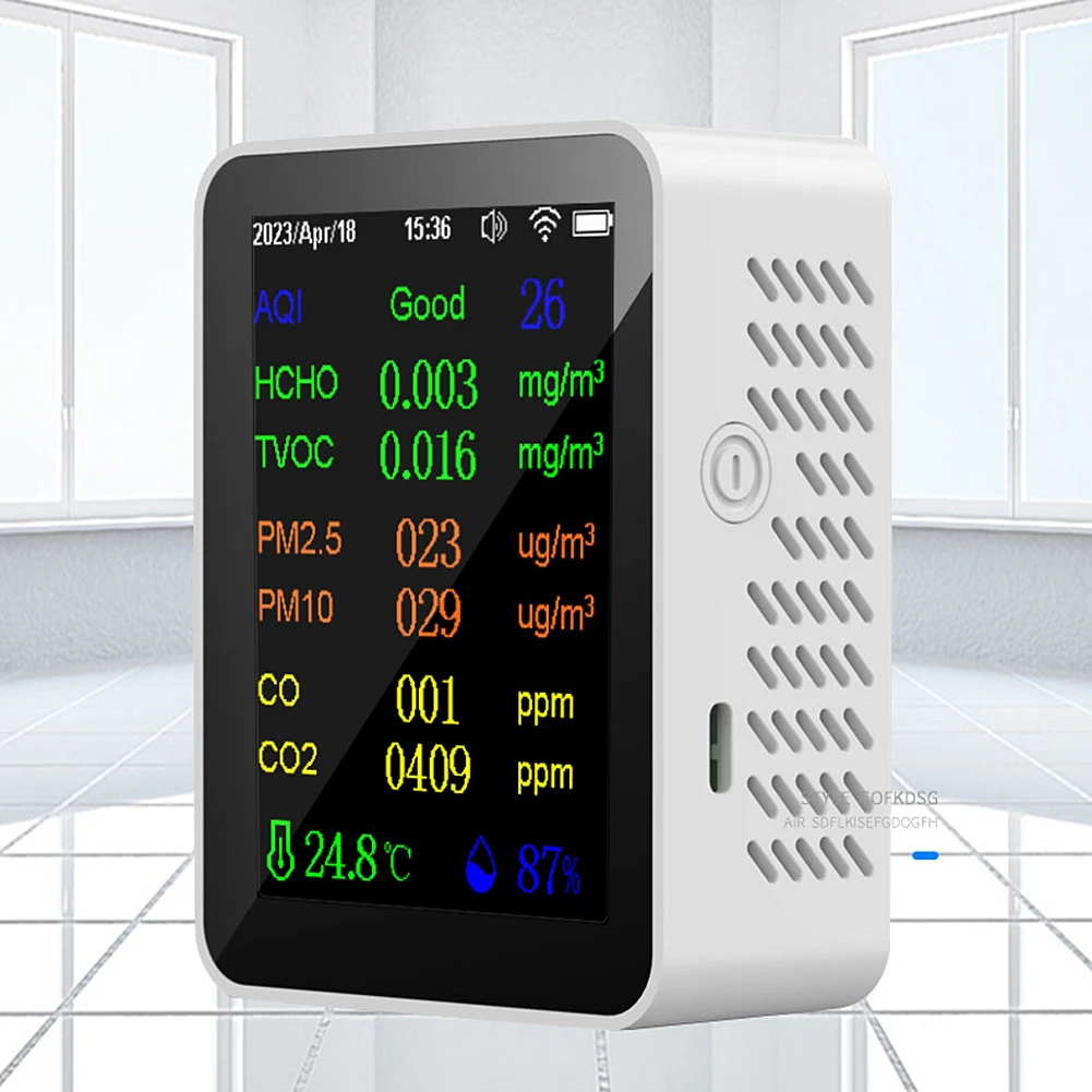 

12 In 1 Air Quality Monitor Portable CO2 Monitor Color Screen WIFI Formaldehyde Detector with Time/ Date Display for Home Office