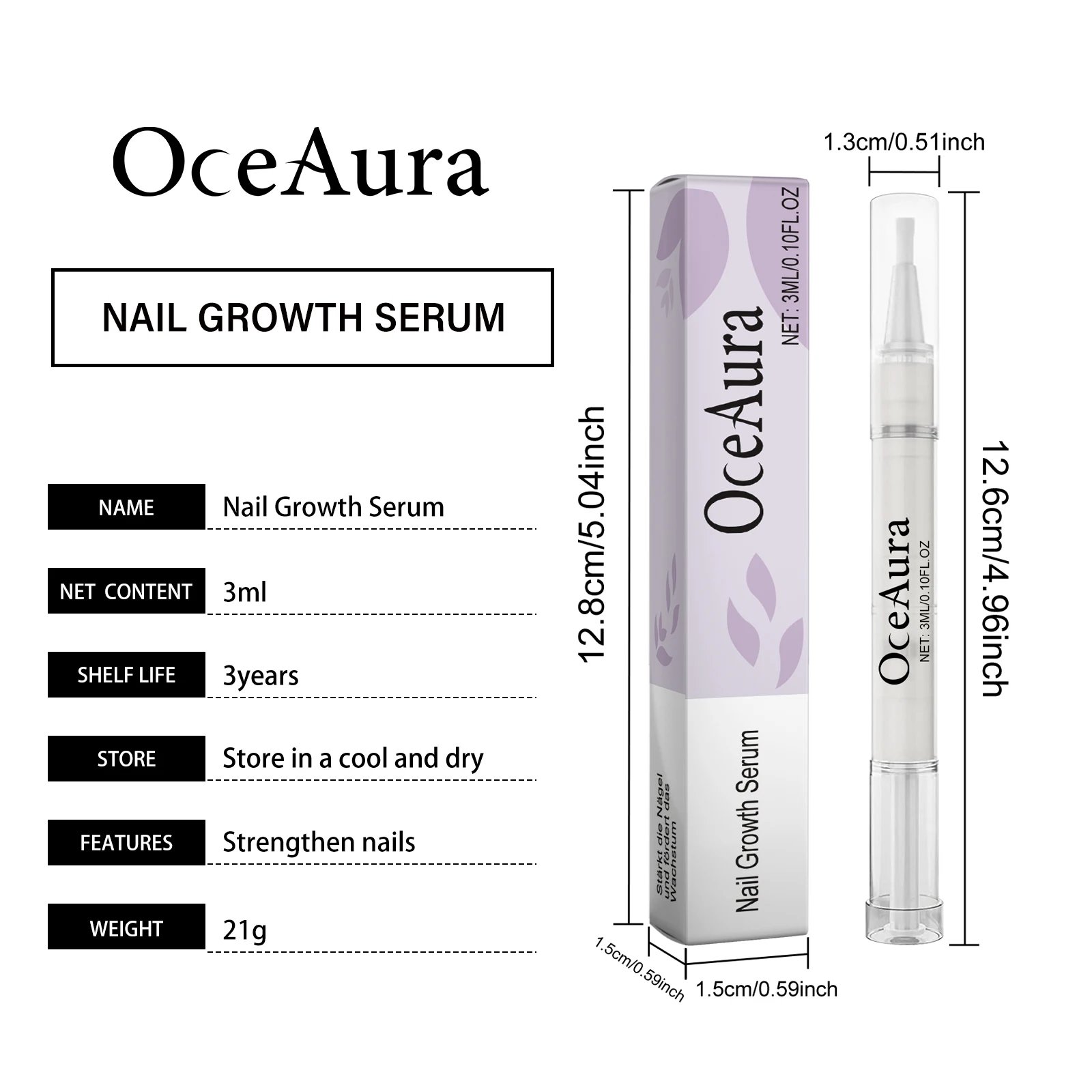 OceAura 3ml Nagelgroei Serum Reparatie Rotte Nagels Hydrateren Fleuren Nagels Versterken en Behouden Essentie