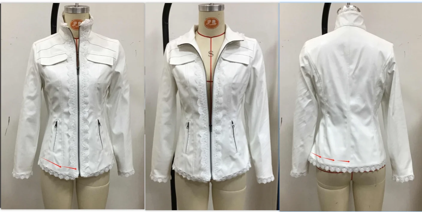 

Women's PU Leather Lace Trim Jacket Turndown Collar Long Sleeve Zipper Pockets Streetwear Chic Casual Outwear Coat