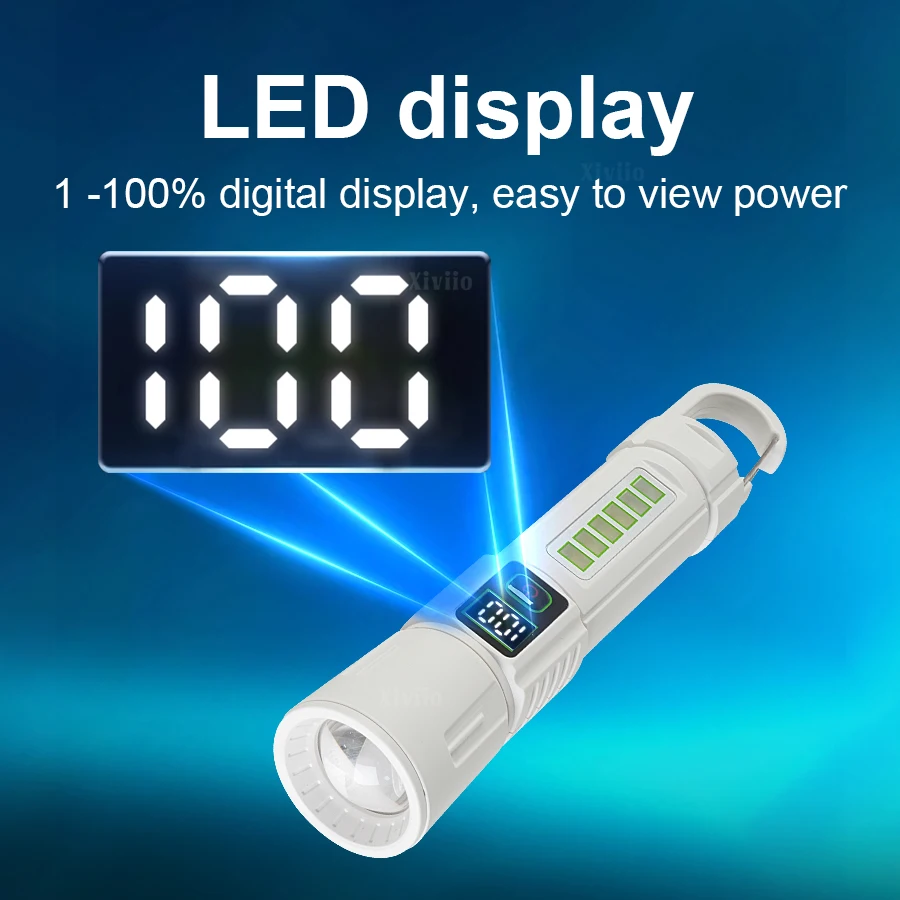 Powerful Super Bright Flashlights 100000000 Lumens Telescopic Zoomable Torch Camping Long Range Portable Tactical Lamp with Hook view 4