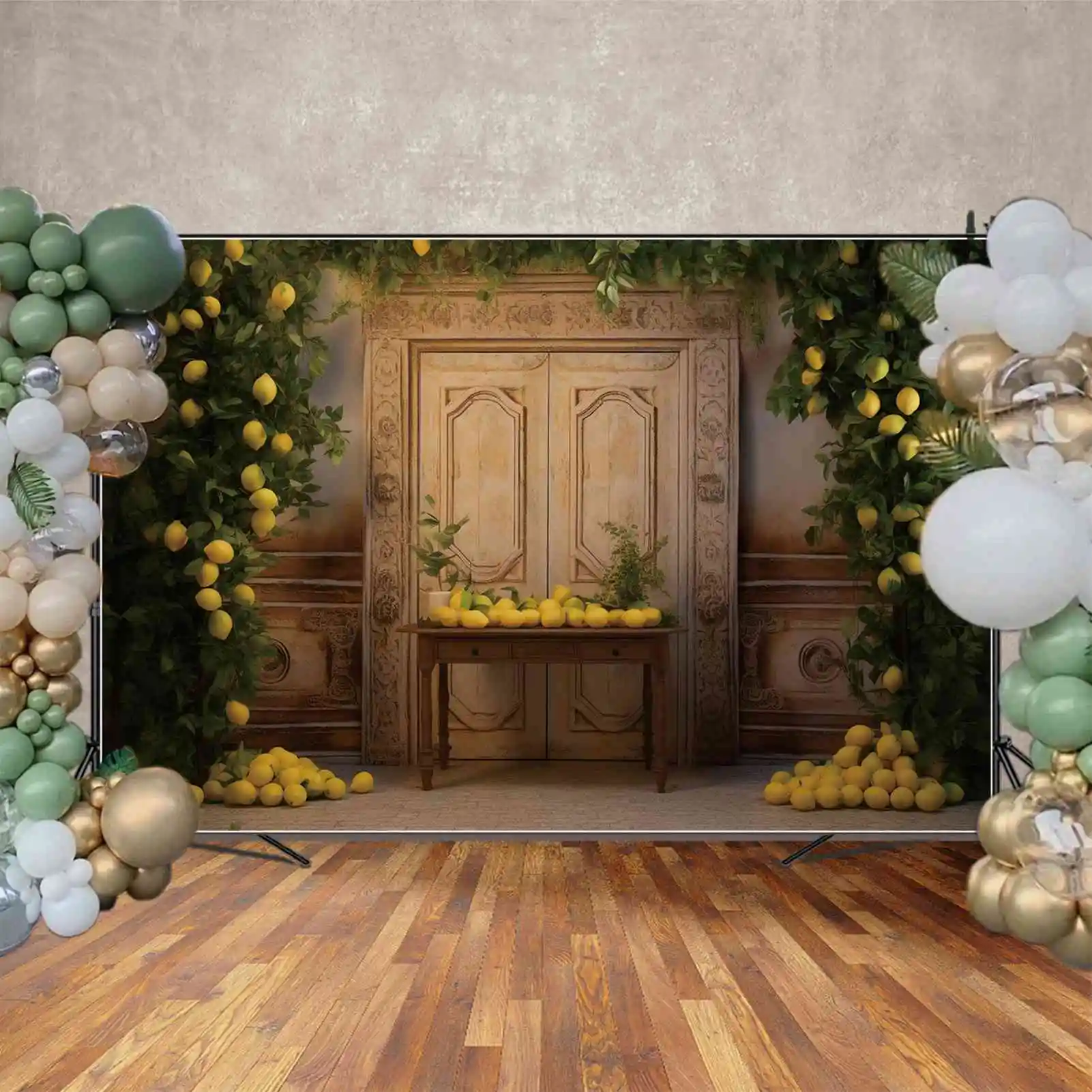 MOON.QG خلفية باب عتيق إطار حفلة ليمون خلفية عيد الشكر خلفية مخصصة لحصاد الخريف جدار الخشب الطوب الطابق صور بوث