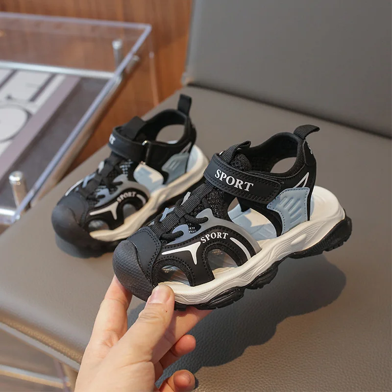 Pink Cover Toes Sandals Kids Sunmmer Shoes for Girls Hook Loop Shoe Children 2024 Child Boy Girl Casual Flat Sandal Black 27-37