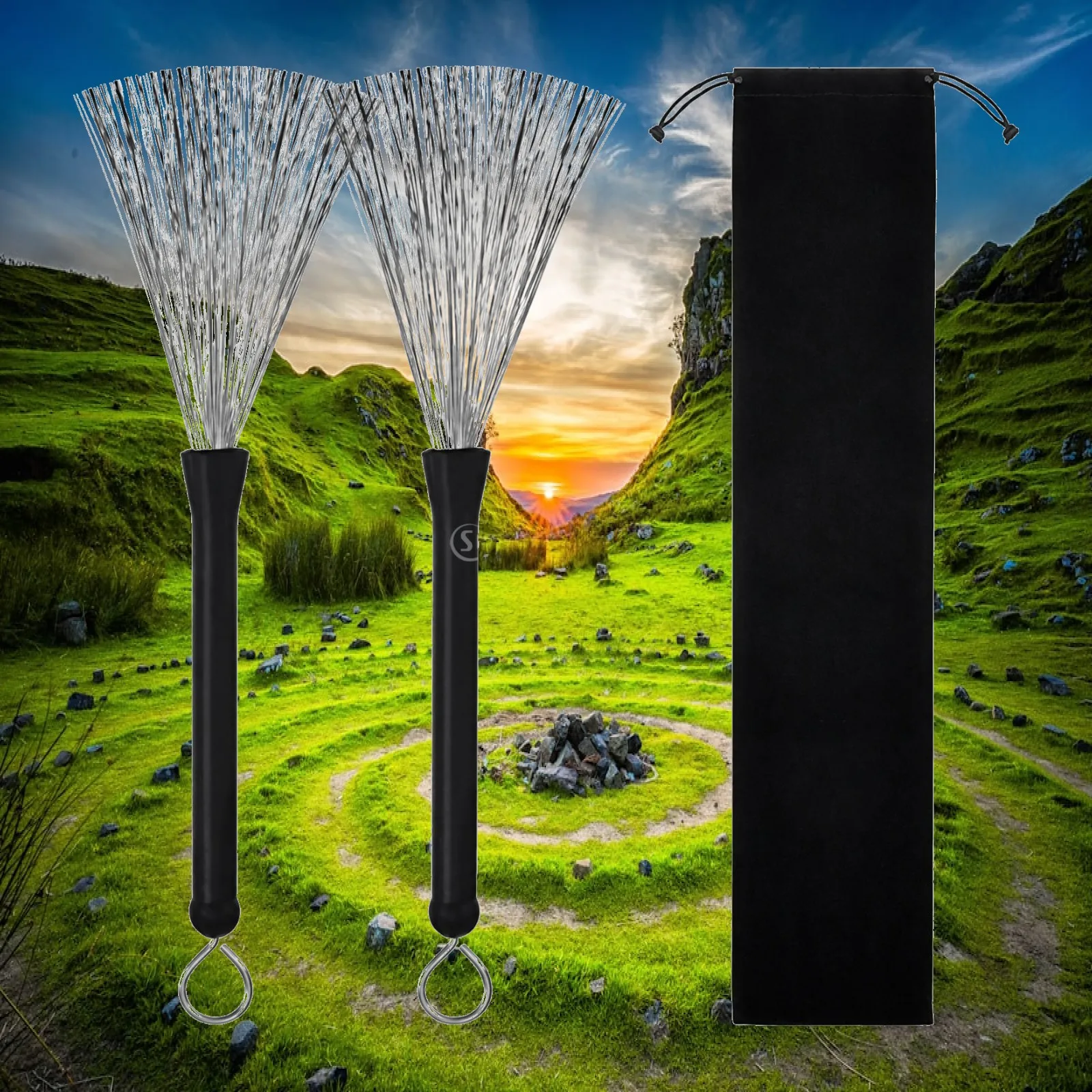 Steel-Wire Drum Brush with Hanging Loop Drum Brush with Velvet Storage Bag Comfortable Grip for Jazz Drummers