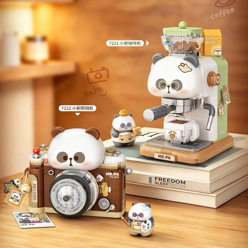 Loz Cute Home Appliances Mini Building Blocks Toy DIY Panda Coffee Machine Camera Puzzle Assembly Sets With Light Home Decora