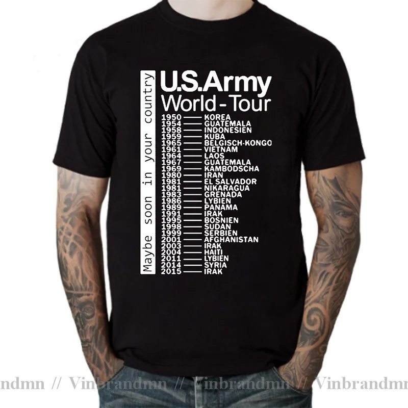 The US Army World Tour concert military black white T-shirt Man Star Loose Cotton T shirt Alpha America Size Short Sleeve tshirt