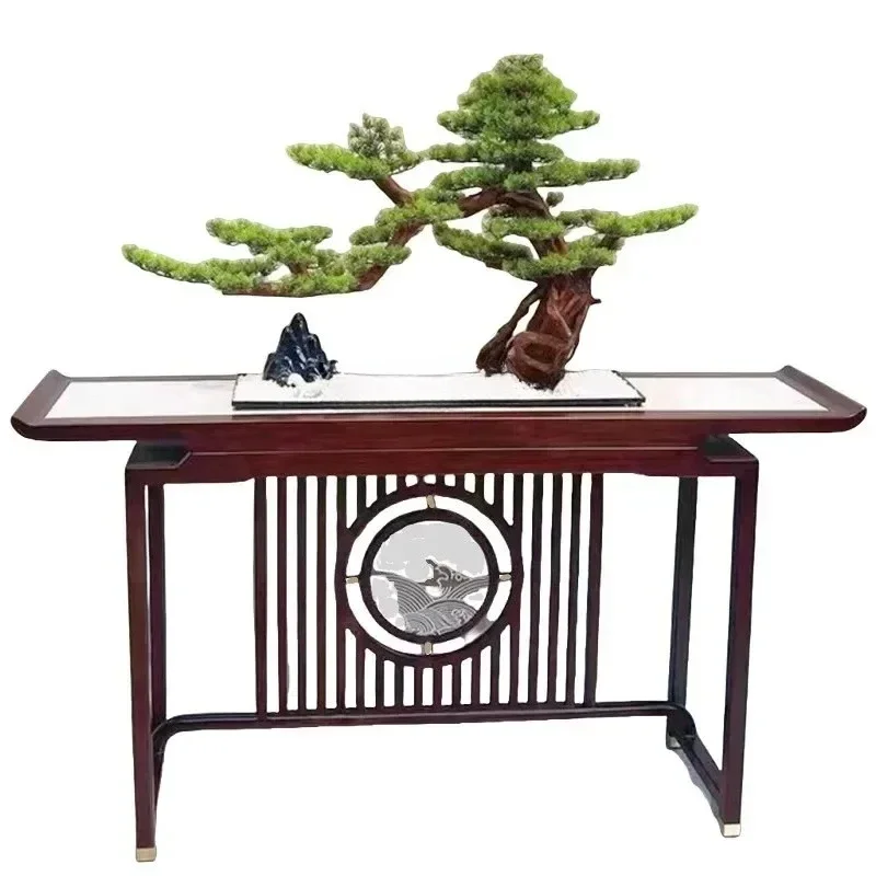yh New Chinese-style entrance table light luxury living room wall view table ebony wood strip slate