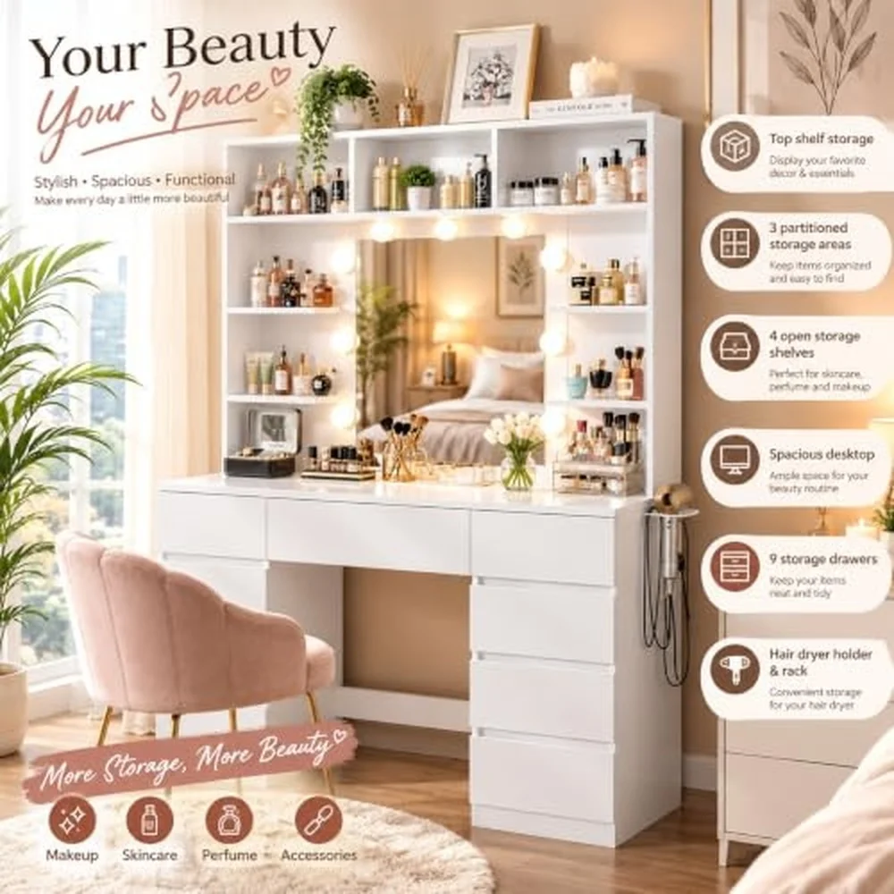 Vanity Desk with Mirror and Lights 43