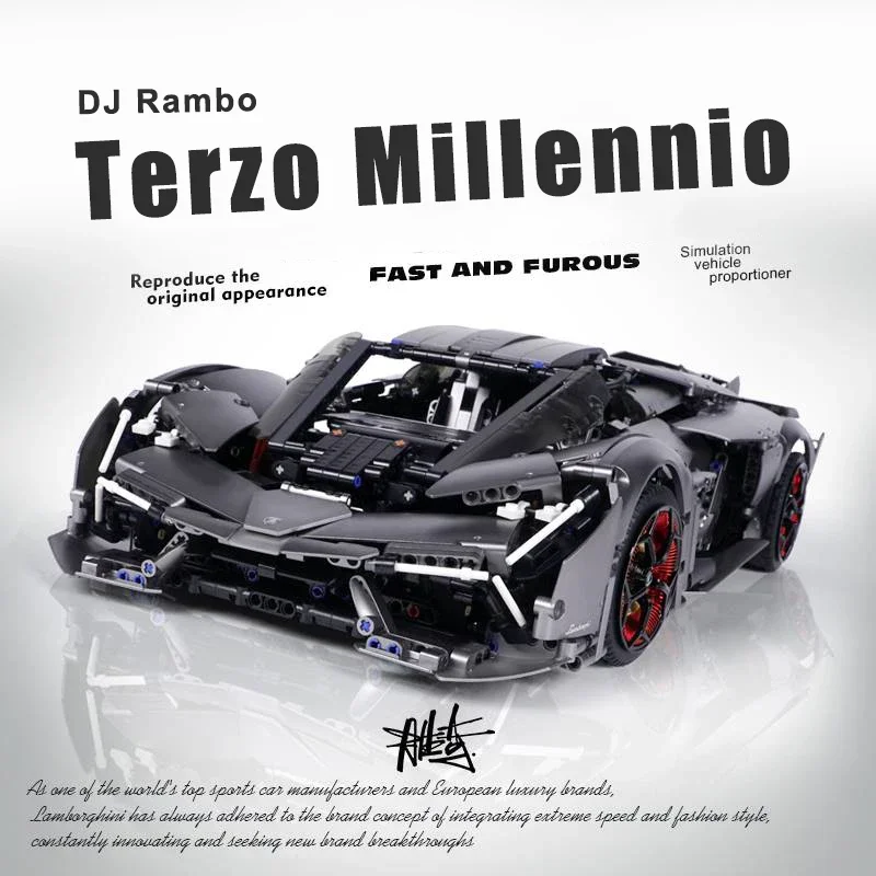 Technical 1:8 Lambo Terzo Millennio Black Sport Car Building Blocks DJ Rambo Assemble Bricks Toys For Adult Kids Christmas Gifts