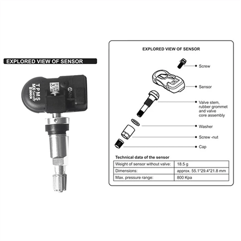 Sensor de presión de neumáticos programable TPMS MX, Monitor 2 en 1 de 8 piezas, 315MHZ + 433Mhz, para herramienta Autel TS408, TS508, ITS600