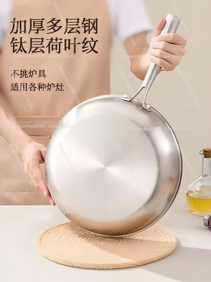 Pure Titanium Frying Pan Non Coating Non Stick Steak Pan for Induction Cooker Stove Healthy Cookware
