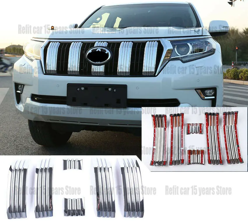 

6 шт., Хромированная передняя решетка радиатора из АБС-пластика для Toyota Land Cruiser Prado FJ150 2018 2019 2020 2021