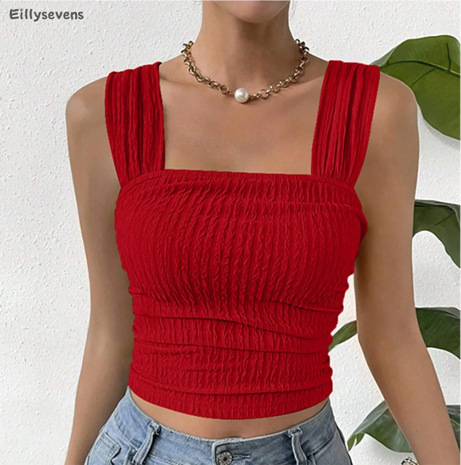 Women's Tank Top Sexy short navel-baring camisole Solid Color Square Neck Shoulder Strap tight blouse Daily casual summer wear