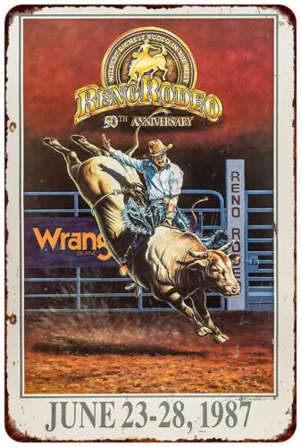 1987 Reno Rodeo Poster Vintage LOOK reproduction Metal sign