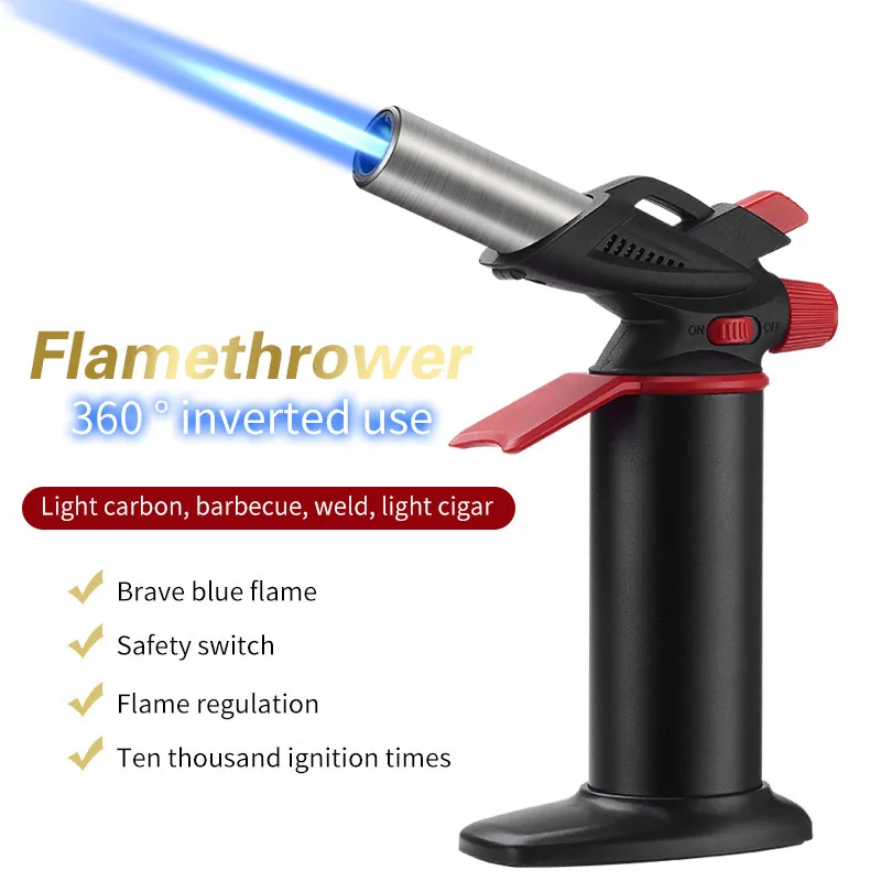 Outdoor Windproof Butane Gas Lighter Turbine Torch Blue Flame Jet Metal High Temperature Cycle Use BBQ Cooking Jewelry Pistol