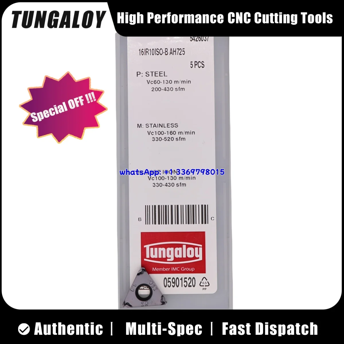

Tungaloy Original 16IR 16IRAG60 16IRAG55 16IR14UN 16IR14PT 16IR11W CNC Lathe Machine Treading Turning Toos Insert