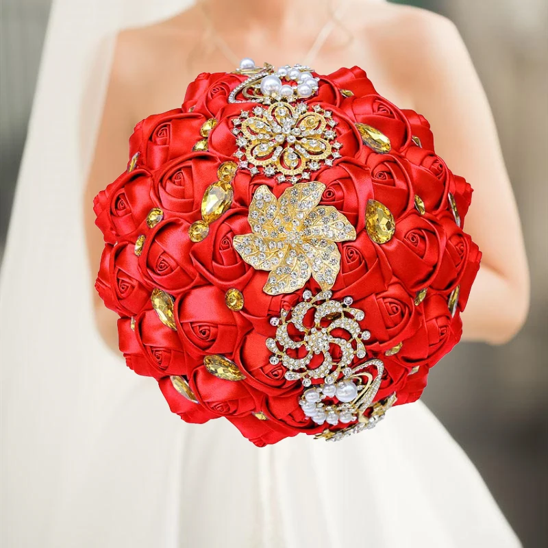 1pc/lot  Red Bridal Wedding Bouquet Artificial Ribbon Rose