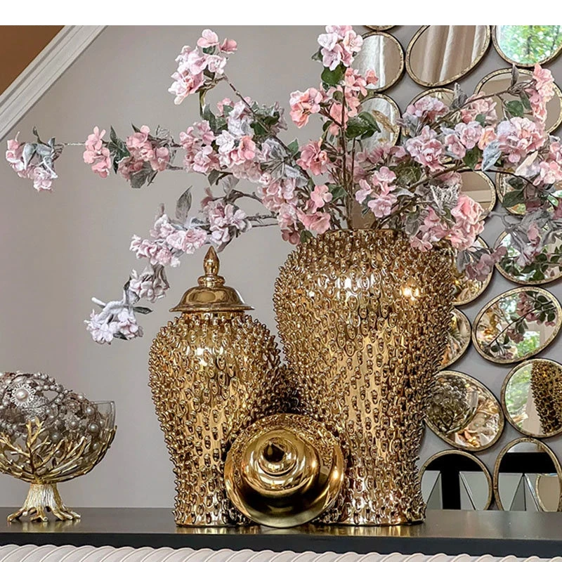 Gold-plated Coin Relief Ceramic Storage Jar with Lids Desk Decoration Jewelry Jars Cosmetic Containers Porcelain General