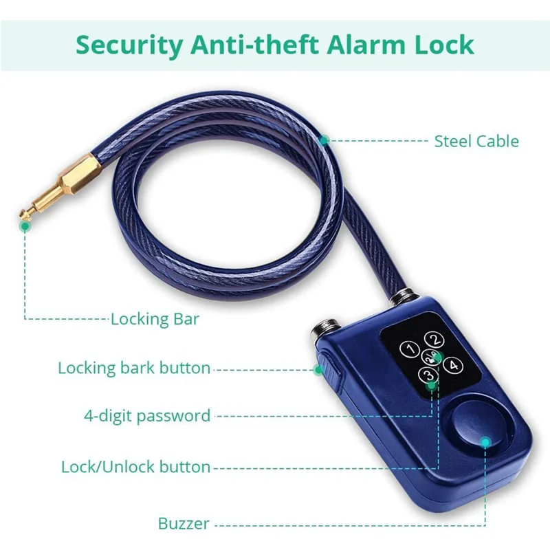 

T-Top-Rated-Anti-Theft Security Wireless Remote Control Alarm Lock Bike Lock Black IP55 Waterproof For Oudoor
