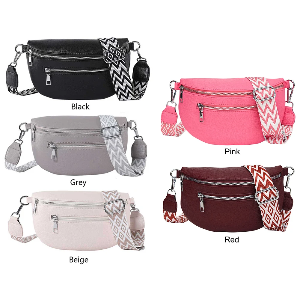

Women Stylish Crossbody Bag with Wide Strap Retro Fanny Pack PU Leather Simple Shoulder Bag Travel Outdoor Bag