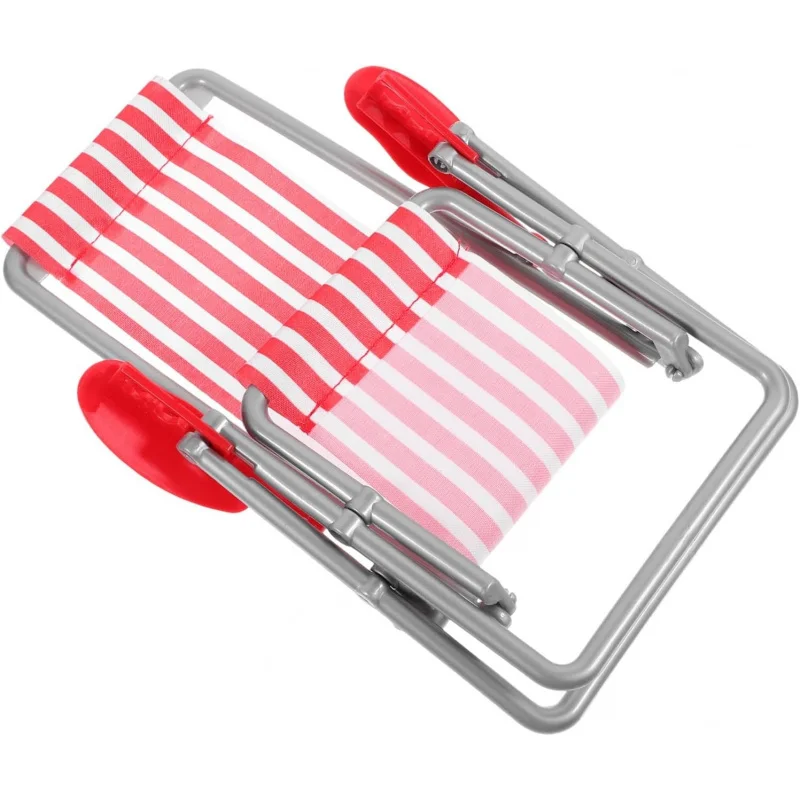 Folding Beach Chair Model Red Striped Lounge Chair Dollhouse Furniture Accessories Fairy Garden Micro Landscape Ornament Mini