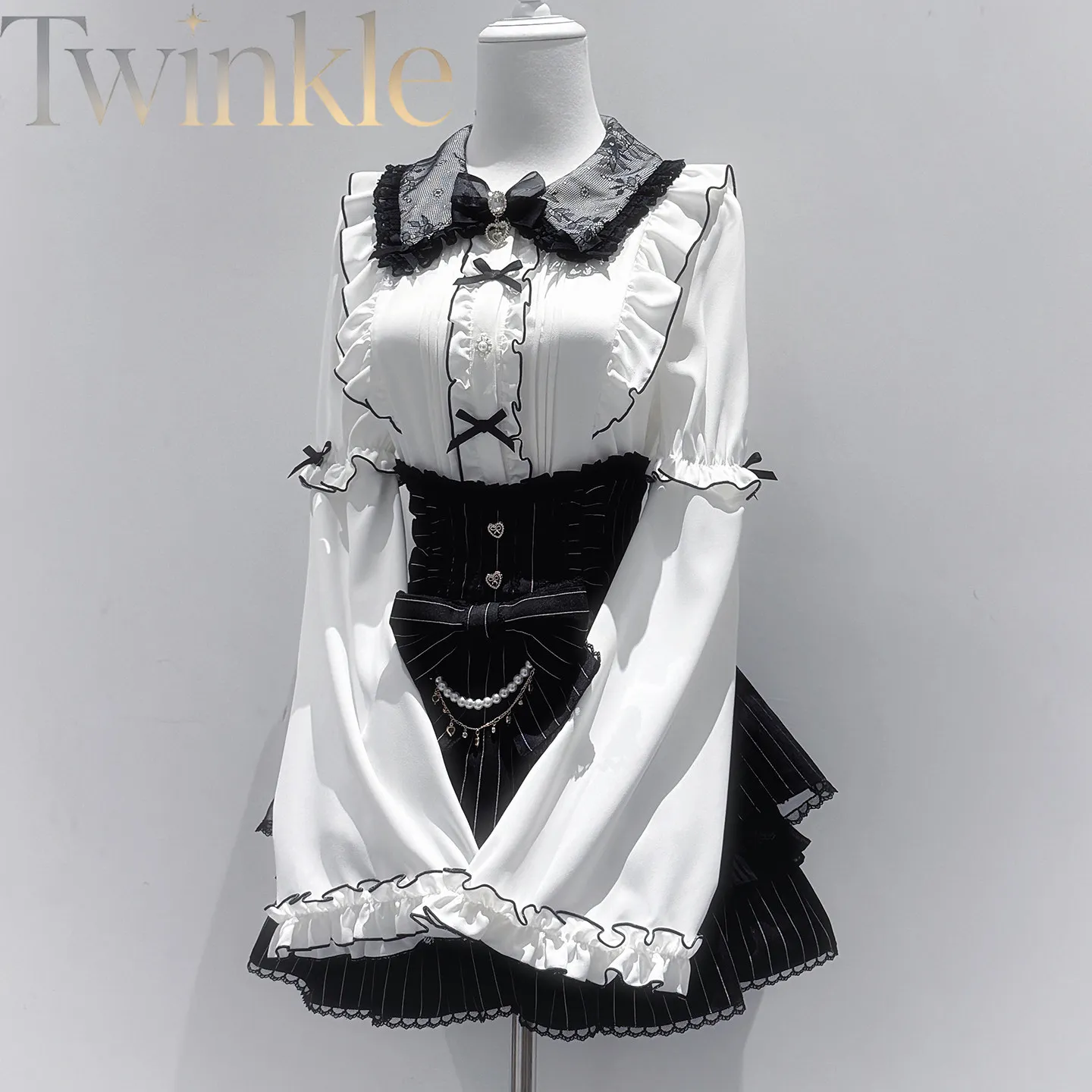 Japanese Style Elegant Lady Shirt High Waist Midi Skirt Two Piece Set Long Sleeve Spring Summer New Sweet Princess Outfit