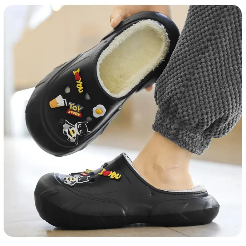 

AJUVEN Indoor Outdoor Winter Colgs Slippers Men Waterproof Garden Shoes Home Fur Clogs Soft Plush Slippers Bedroom Fuzzy Shoes