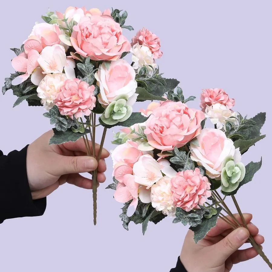 

2 упаковки искусственных цветов пиона, шелковые пионы, цветы, искусственные пионы, искусственные цветы, пионы, букет гортензии для центральной части