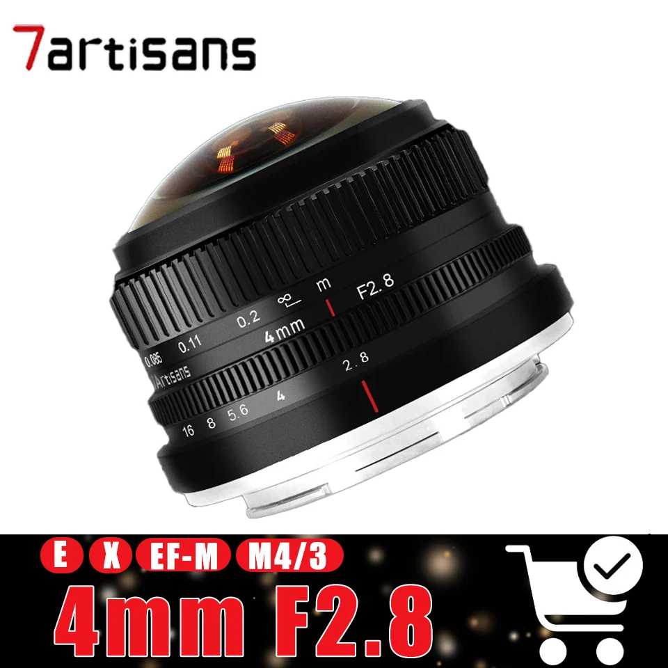 Lente Ojo de Pez 7Artisans 4mm F2.8 APS-C 225 °   Lente Ojo de Pez Circular para Sony ZVE-10, Fuji X-T10, Olympus EPM1
