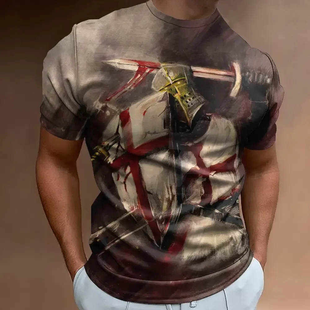 Retro Men's T-Shirt 3d Crusades Printed T-Shirt For Men Fashion Men Clothing Quick Dry Sports Shirt Oversized Short Sleeved Tees