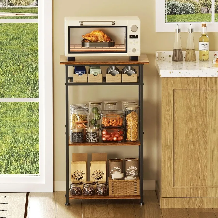 

Kitchen Bakers Rack with Storage Microwave Carts with Adjustable Feet 3Tier Coffee Cart StationKitchen Microwave Stand for Entr