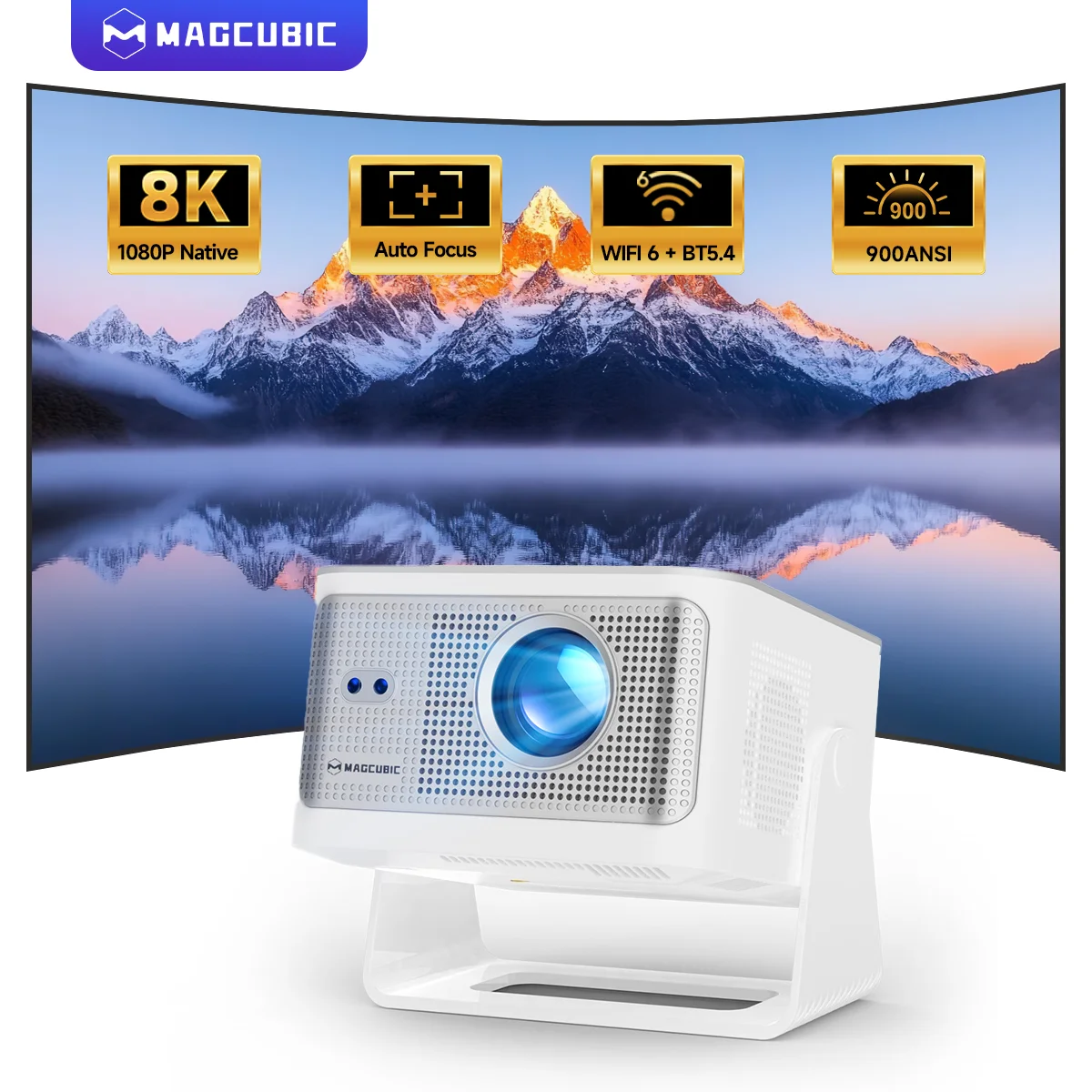 Magcubic Auto Focus Android14 4K Projector 900ANSI 8K Native 1080P HY350Max With Wifi6 BT5.4 16G Allwinner H726 Portable Outdoor
