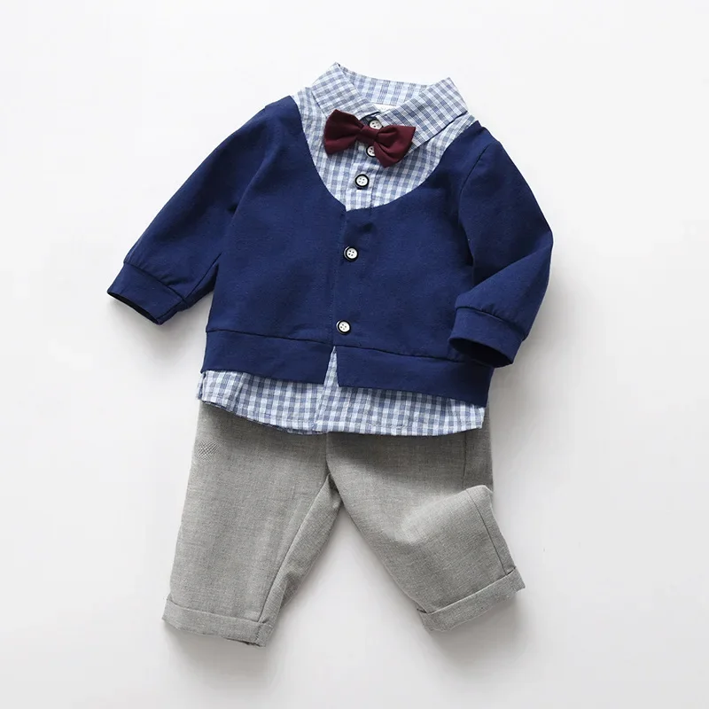 2024 Baby Boy Clothes Sets 3 6 12 Months Kids Outwear Autumn Plaid T-Shirt Pants Suits Matching Newborn Infant Cotton Outfits