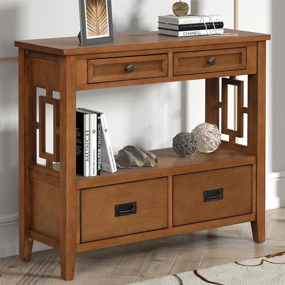 36 Inch Farmhouse Console Table 4 Drawers & 1 Shelf Pine Wood Entryway Living Room Bedroom Hallway Storage, Customized