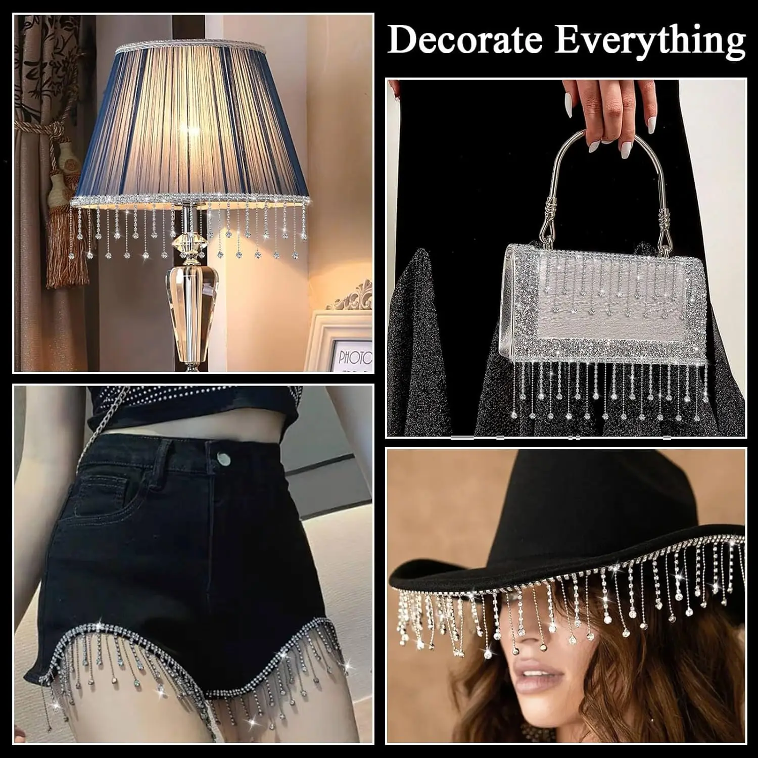 10Yards Rhinestone Trim Fringe Irregular Tassel Chain Diamond Crystal Clothing Bag DIY Wedding Decoration Gift Rhinestone Ribbon