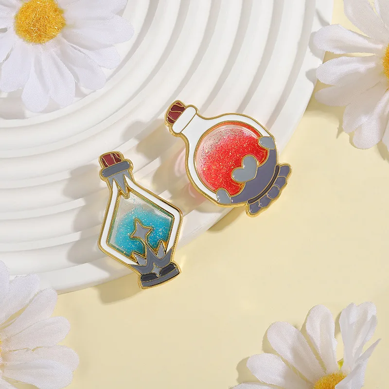 Cute Flowing Sand Fine Sparkling Magic Bottle Alloy Brooch Enamel Pin Clothing Backpack Hat Accessories badge Exquisite Gifts