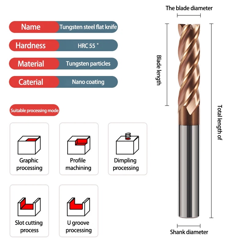 Milling Cutter Alloy Coating Tungsten Steel Cutting Tool Maching steel Carbide End Kit Top CNC Router Bits Corner Roughing HRC55