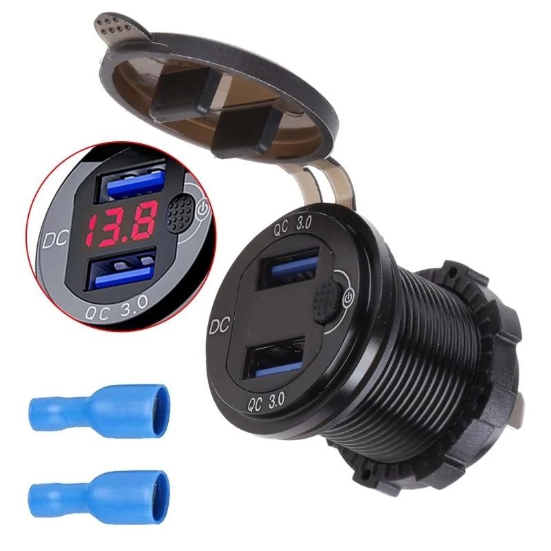 

y1gd Waterproof 12-24V Dual USB QC3.0 Phone with Voltmeter for Motorhome