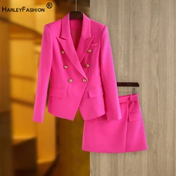 Hot Pink Women Street due pezzi gonna abiti moda Candy Color American Style Slim Lady Blazer set 2 pezzi