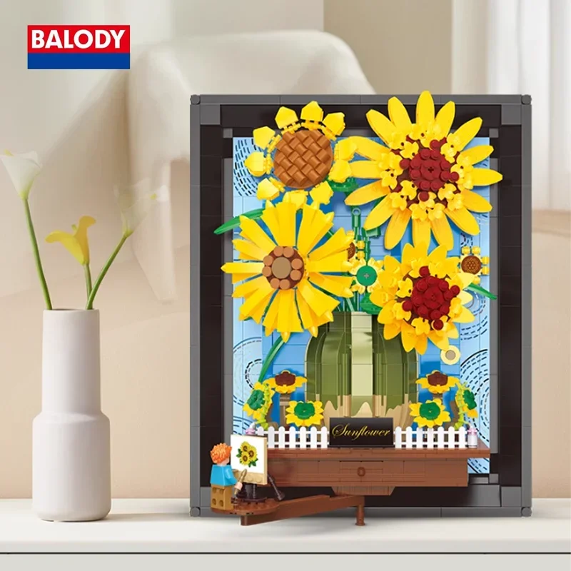 BALODY Fashion Building Blocks Sunflower Photo Frame Series 3D Stereo Emulational Romantic Tabletop Decor Girls Birthday Gift