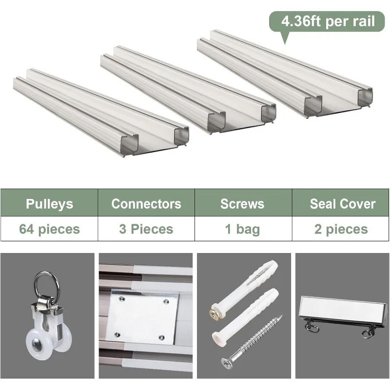 Heavy-Duty Curtain Conjoined Double Track rails Ceiling Mounting for Living Room Bedroom Room Divider (White 13.1ft)