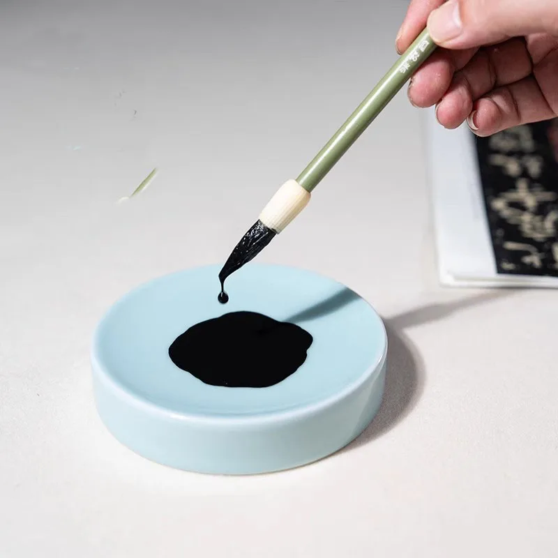 Chinese Ceramic Color Mixing Dish - Round Ink & Watercolor Palette for Calligraphy/Sumi-e Painting, Traditional Brush Supplies