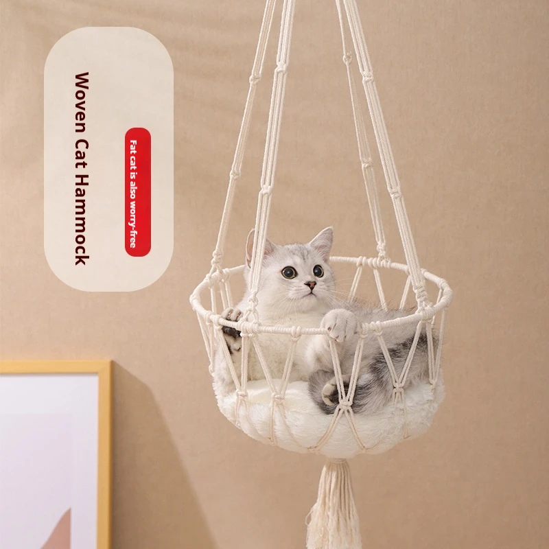 

Cat Hammock Hand-woven Cat Basket Comfortable and Breathable Hanging Woven Pet Swing Pet Kennel