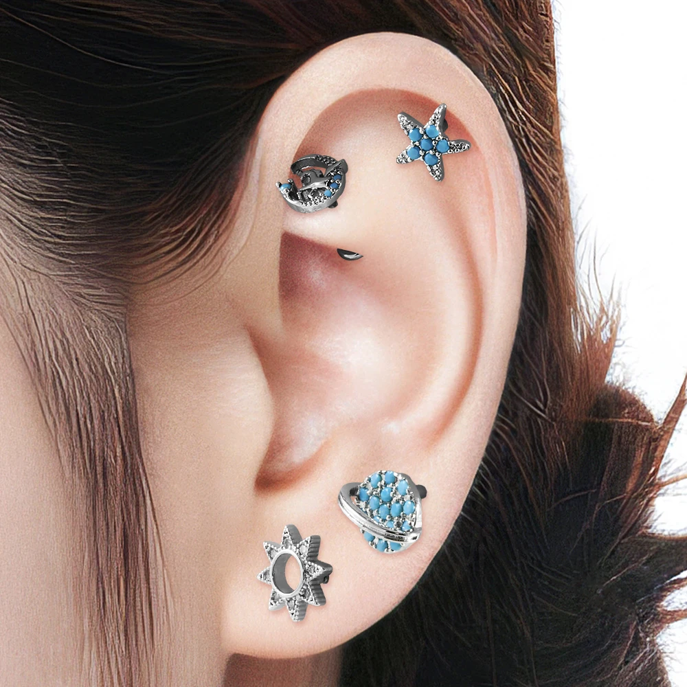 1PC Stainless Steel Blue Series Cz Labret Lip Ring Threadless Crystal Cluster Ear Cartilage Tragus Helix Daith Body  Piercing