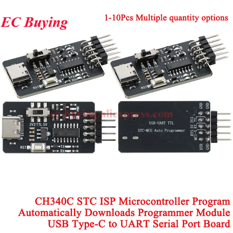 10Pcs/1pc CH340C STC ISP Microcontroller Program Automatically Downloads Programmer Module USB Type-C to UART Serial Port Board