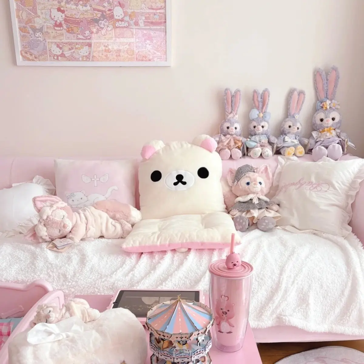 

Rilakkuma Brother Bear Sister Cushion Anime Cartoon Cute Backrest Pillow Integrated Dormitory Office Chair Sofa Girls Gifts Toys