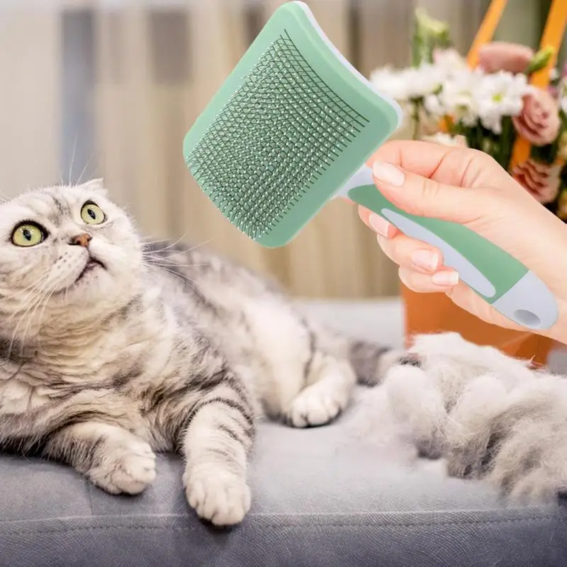 Grip Self Cleaning Pet Slicker Brush, Derramamento e Grooming Tool para Animais de Estimação, Remova o Cabelo Solto, Suavemente