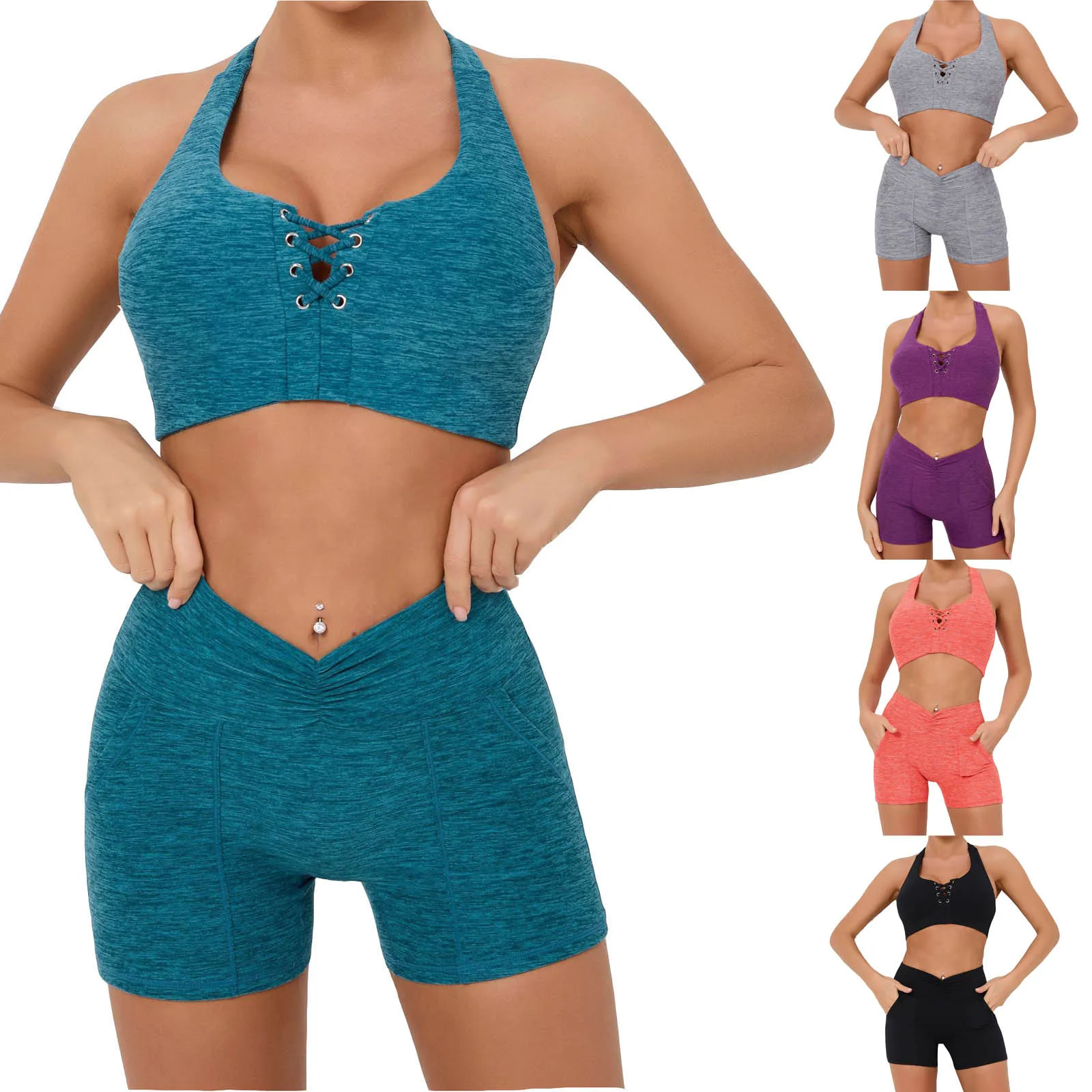 Seamless Yoga Sets Sports Fitness High Waist Hip-lifting Shorts Quick drying Bra Suits Running Workout Gym Shorts Sets for Women